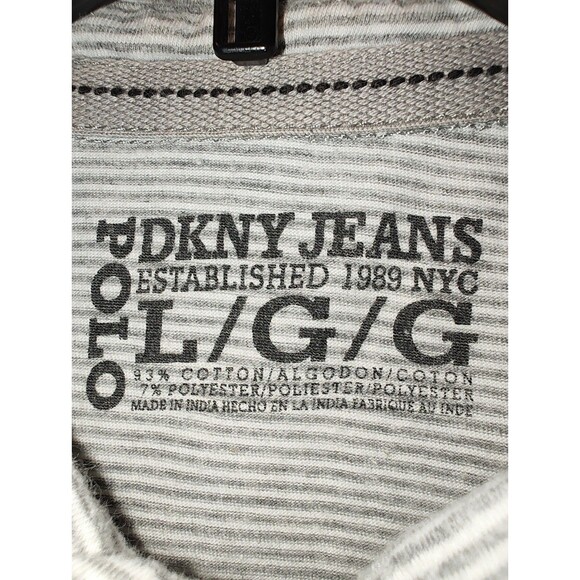 DKNY Men's Polo Large Collared Striped Gray Shirt Est 1989 NYC Soft Comfort - Picture 5 of 11